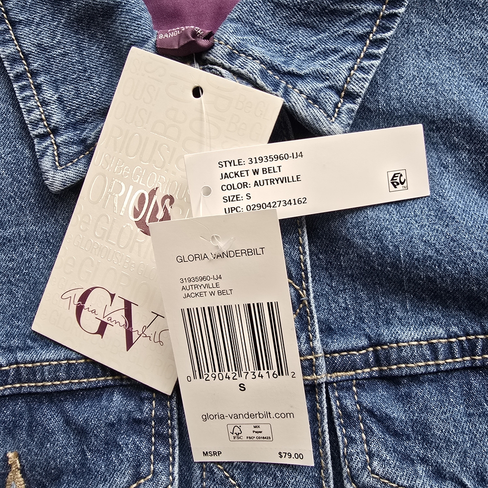 Gloria Vanderbilt Oversized Trucker Denim Jacket S Blue NWT Belted - Picture 9 of 9